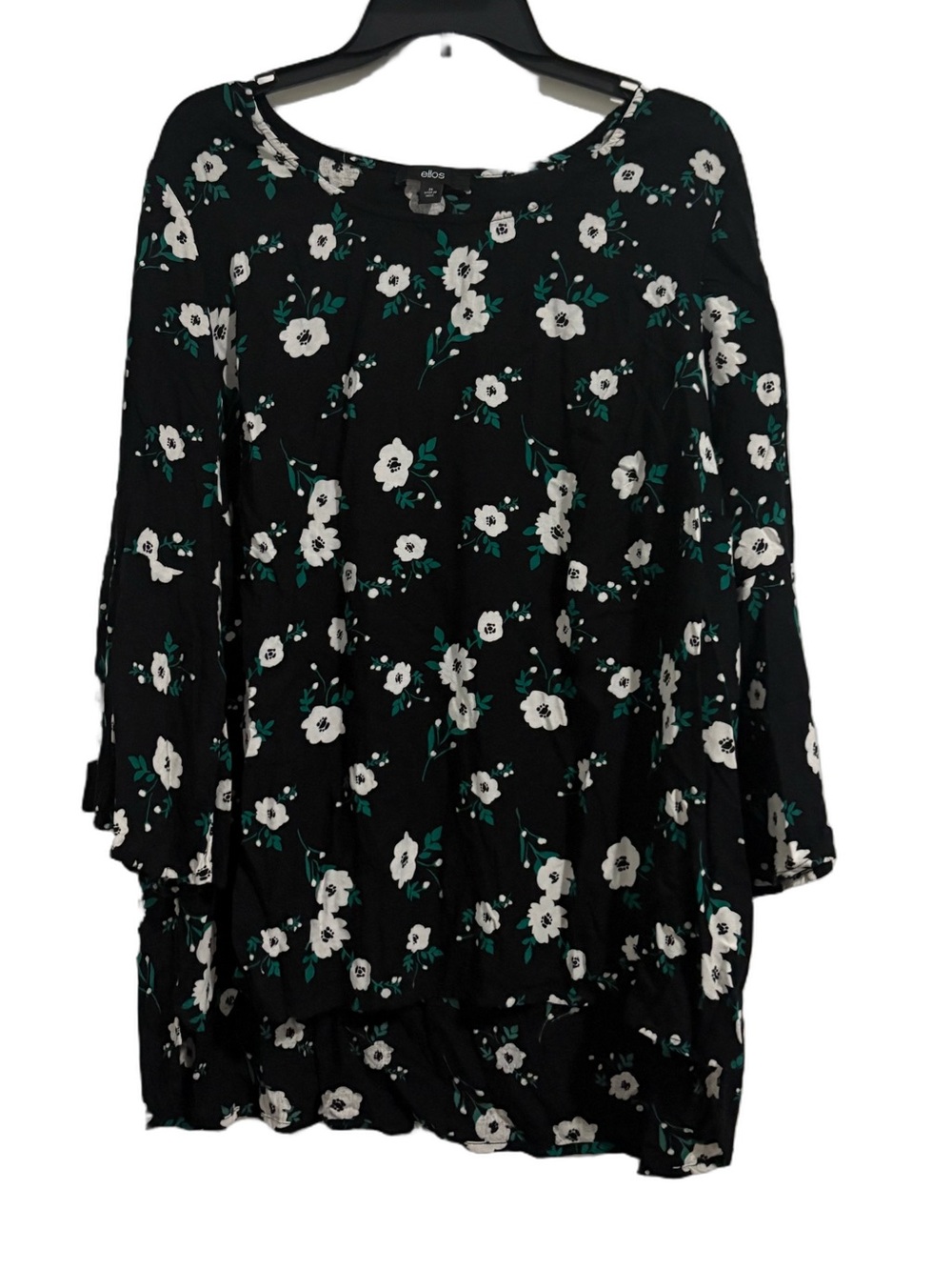 ellos 100% Rayon Black Long-Sleeve Floral Blouse